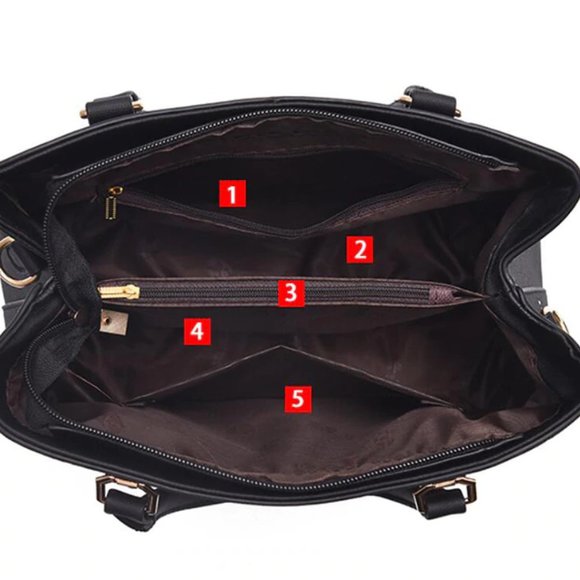 Large Capacity Vegan Leather Black Shoulder Bag - Picture 5 of 11